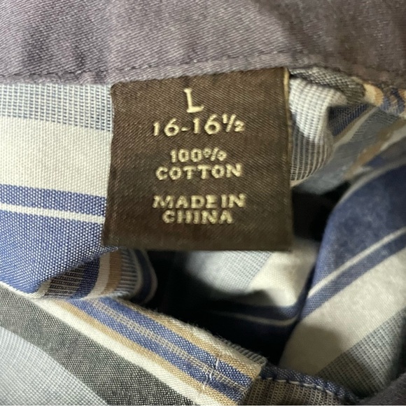 Tasso Elba  Blue/white/gray Striped Men's button down dress Shirt size Large - Picture 7 of 9